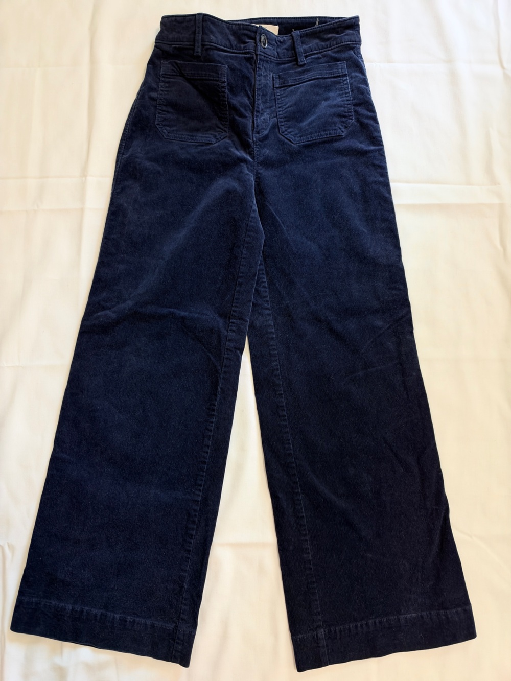 LOFT The Palmer Patch Pocket Wide Leg Pants Navy Corduroy High Rise Size 0 EUC - Picture 3 of 9